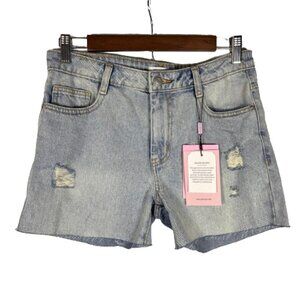 Avec Les Filles Cutoff Denim Shorts Womens 26 Light Wash Distressed Raw Hem NWT